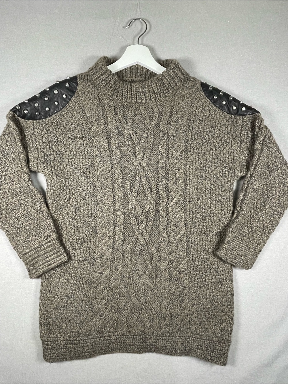Elizabeth and James Nightingale Lamb Leather Studded Alpaca Wool Sweater Sz S